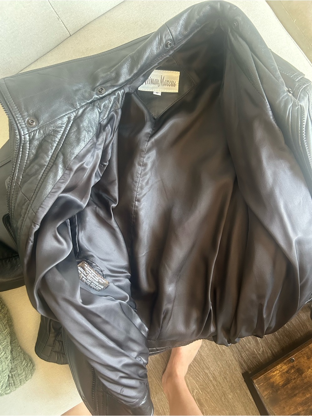 Neiman Marcus Black Leather Bomber Jacket - Picture 3 of 5